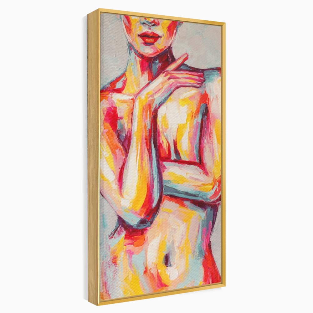 Tablou canvas cu tablou canvas cu femeie nud abstracta, in rama de aluminiu auriu